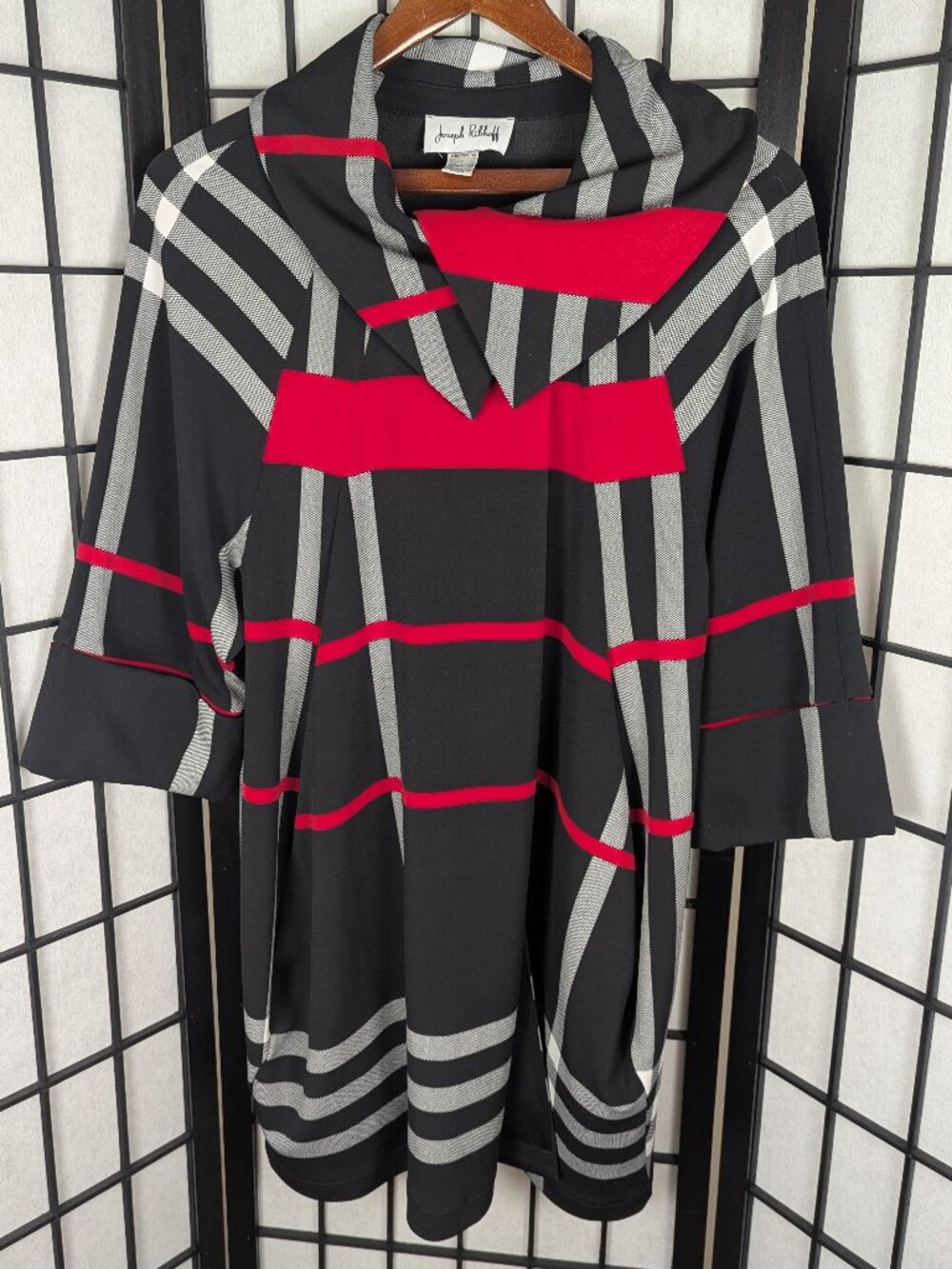 Joseph Ribkoff Plaid Jacket Asymmetrical Collar | Size 10